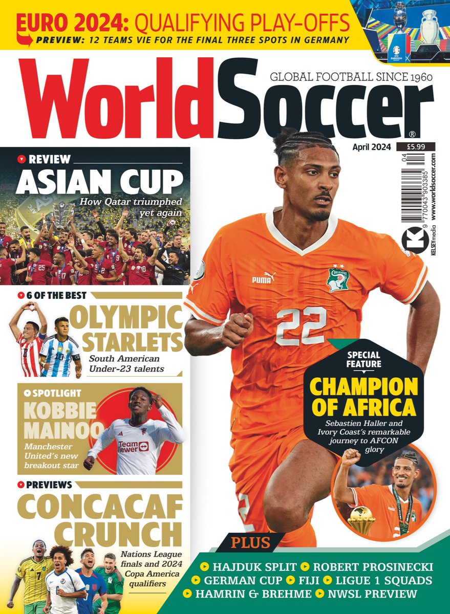 Introducing #WorldSoccer's April 2024 Issue: 🇨🇮 Player Biography: Sebastien Haller 🏆 Special Feature: DFB-Pokal 🗣️ Face-To-Face: Pontus Jansson 🇭🇷 Eye Witness: Hajduk Split 🔴 Spotlight: Kobbie Mainoo And plenty more. Get your copy: shop.kelsey.co.uk/single-issue/w…
