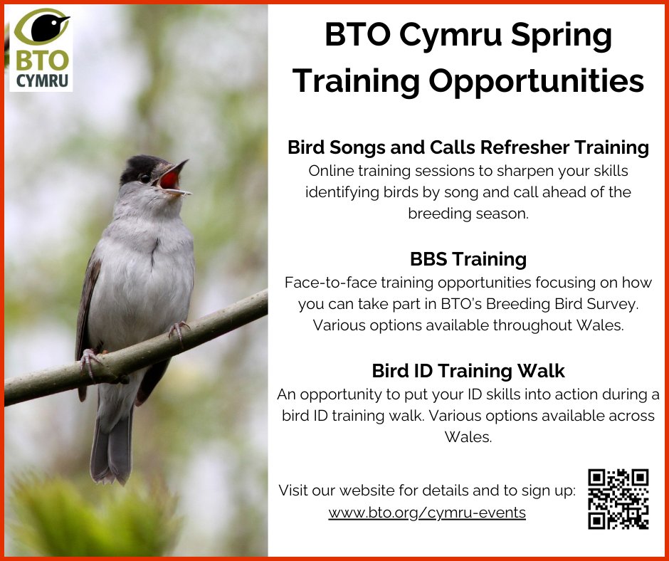 Very excited to launch our spring training programme for BTO surveys and bird ID. You can find out more information and sign up to these events by visiting: 👉bto.org/cymru-events