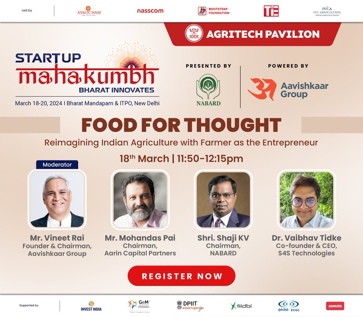 .@AavishkaarGrp is curating a discussion at the #Agritech pavilion, part of @StartupMahakumb. Moderated by @Raivineet, the discussion will include @TVMohandasPai, Aarin Capital, Shaji KV, @NABARDOnline & Vaibhav Tidke, @S4sTechnologies. bit.ly/49XsgLb
#BharatInnovates