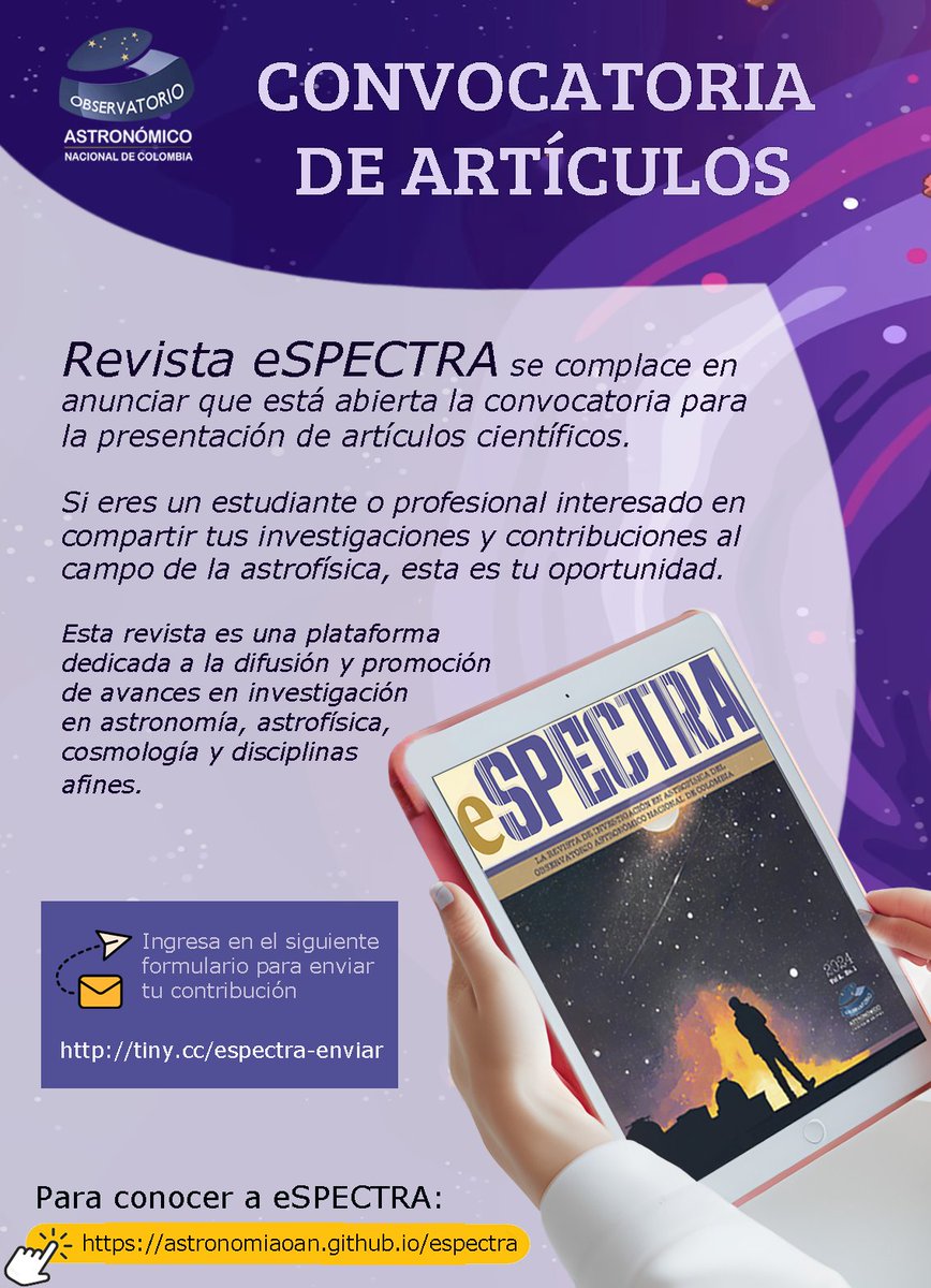 astrosvd's tweet photo. Abierta la convocatoria de artículos para la Revista #eSPECTRA de @astronomiaOAN https://t.co/LHwc7PD3nH