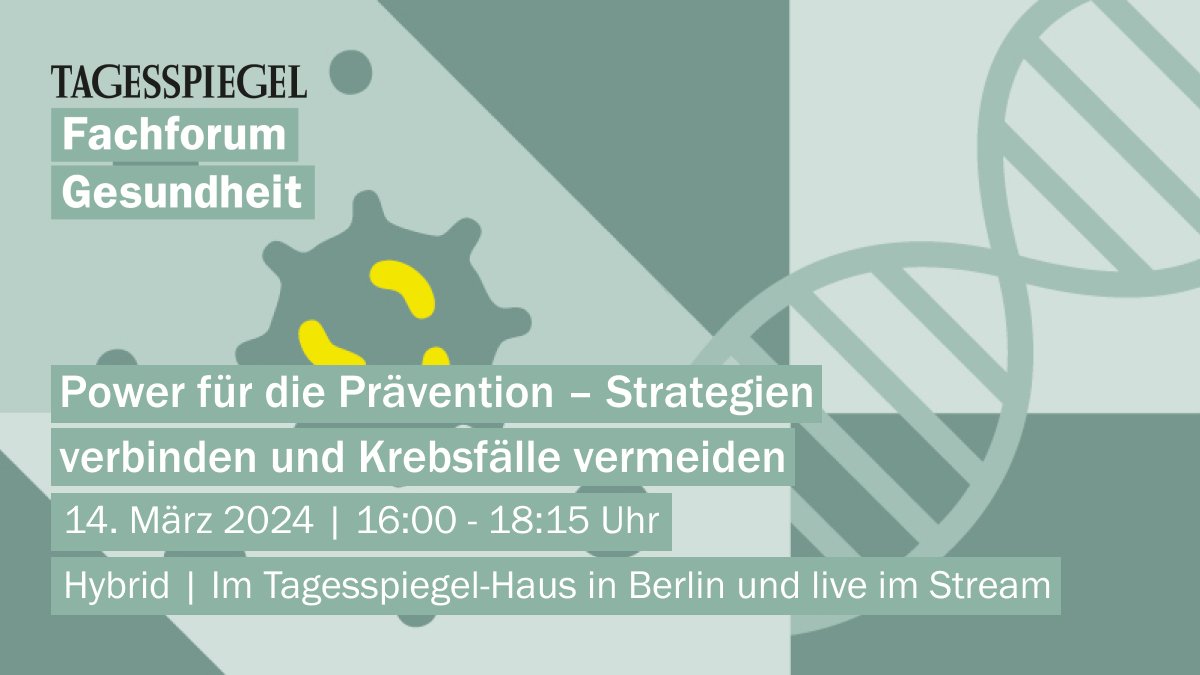 🔴 Jetzt im #Livestream | #FachforumGesundheit zu #Krebsprävention Ab 16 Uhr tauschen wir uns u.a. mit #Bundesgesundheitsminister Prof. Karl Lauterbach über Potenzial & Herausforderungen der #Krebsfrüherkennungaus. Mehr Infos: veranstaltungen.tagesspiegel.de/Y8g5Pd?Refid=S…