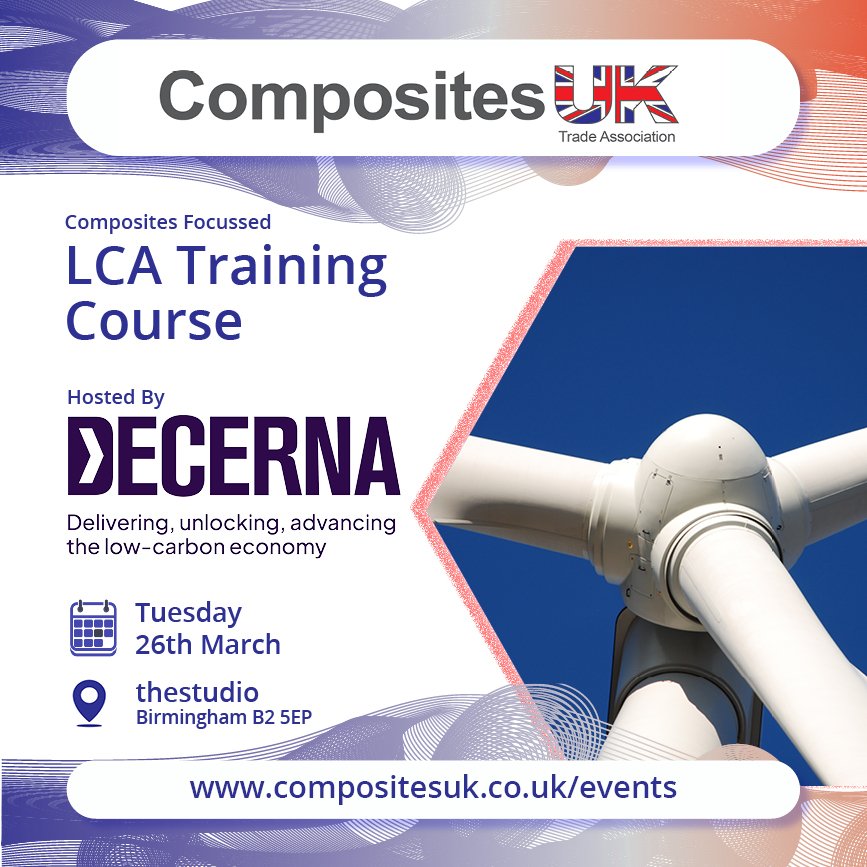 We are pleased to welcome our training partner Decerna to the 1 day LCA training course. Register Now! 📅 Tuesday 26th March 📍 thestudio, Birmingham For more details: lnkd.in/eA5DvFdm #compositeUKevents #LifeCycleAssessment