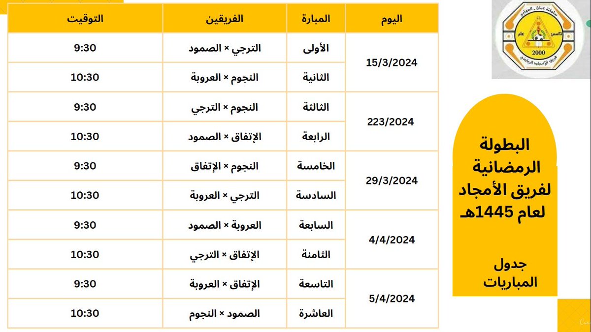 AlamgadTeam's tweet photo. البطولة الرمضانية لفريق الامجاد الرياضي لعام ١٤٤٥.

#فريق_الأمجاد 
#المركز_الرياضي_بولاية_العوابي https://t.co/OCeCQhMrif