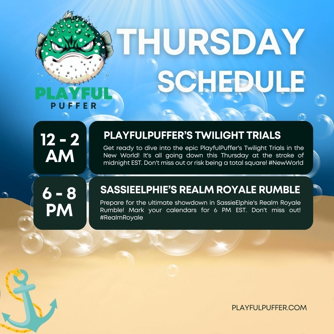 playfulpuffer's tweet photo. Today, we’re starting with Realm Royale and later switching to New World. Don’t miss out! More on https://t.co/LfI94s1fgq! https://t.co/H6qeSDMiVB
