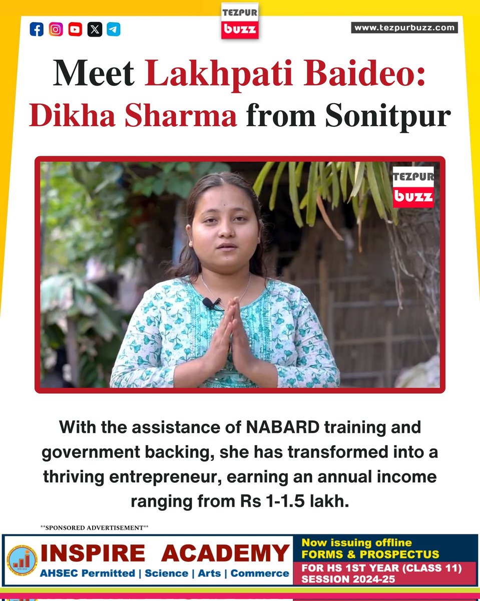 #Assam | Celebrating #LakhapatiBaideo Dikha Sharma's incredible journey in Sonitpur! With NABARD training and government support, she's now a thriving entrepreneur, earning Rs 1-1.5 lakh annually. Truly an inspiration! 💼🌟

#Entrepreneurship #Success #NABARD #GovernmentSupport