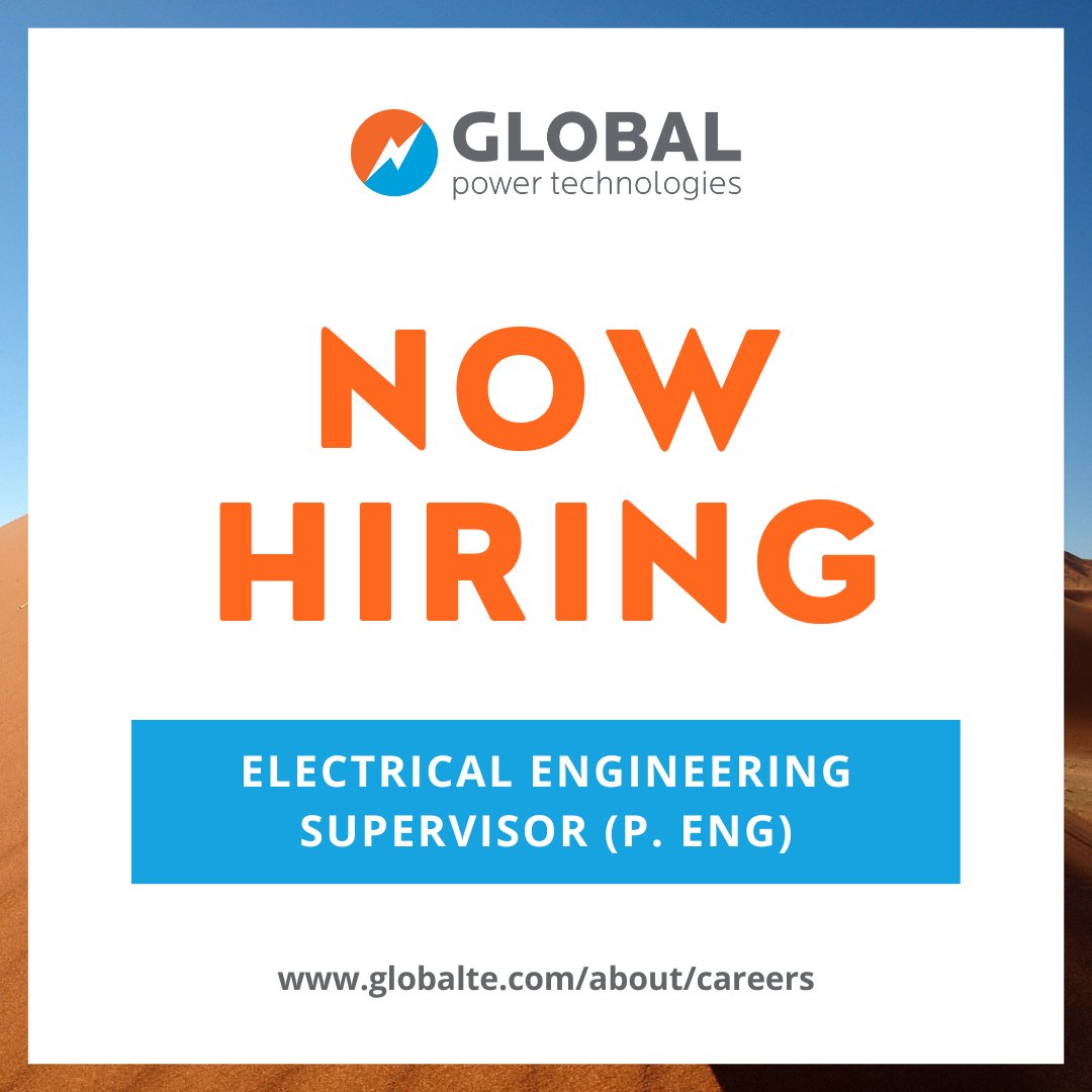 GlobalPowerTec's tweet photo. 📢 We're hiring! Global Power Technologies is looking for an Electrical Engineering Supervisor (P. Eng). For more information about the position and to apply, visit: https://t.co/oQcbadDQmj

#hiring #jobposting #engineer https://t.co/Nb0SuoVLUO