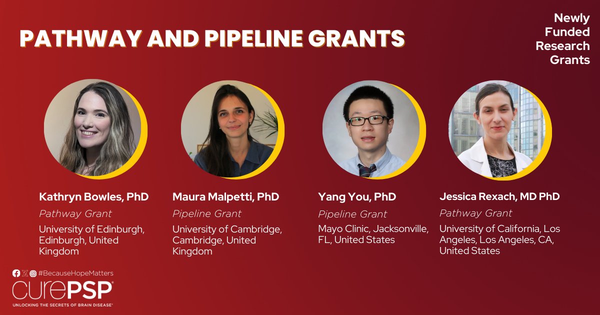 CurePSP's tweet photo. Exciting news from #CurePSP!🔬

We've awarded our latest Pathway and Pipeline Grants, totaling around $400,000, to four remarkable researchers dedicated to advancing our understanding of PSP &amp; CBD. #CurePSPResearch

https://t.co/B2scK1GqiI https://t.co/AkWPtI6Reh