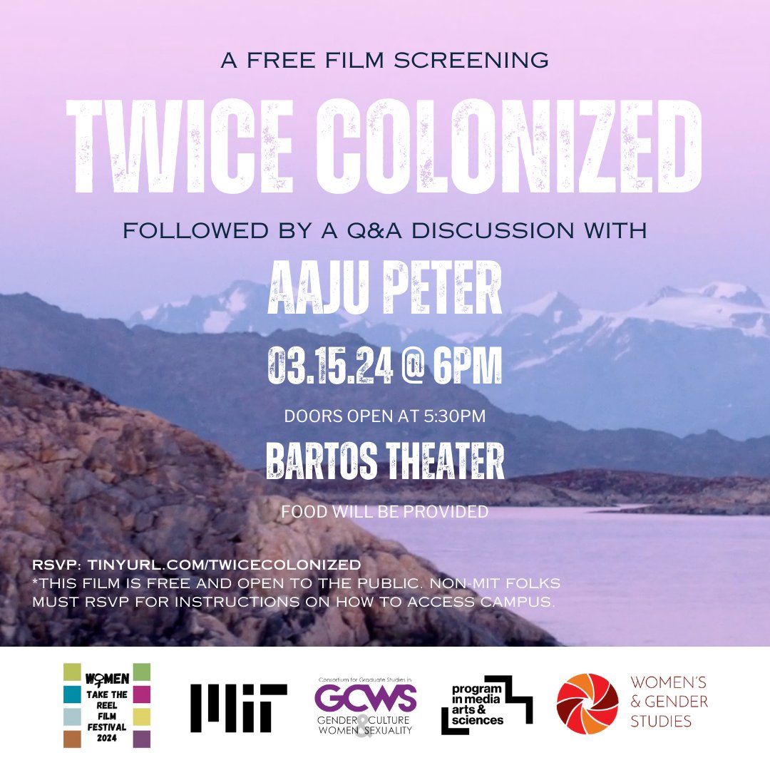 Happening tomorrow! 📽️ 'Twice Colonized' Film Screening and Q&A Discussion w/ Aaju Peter 🗓️ March 15th, 2024 at 6:00 pm 📍 Bartos Theater The screening is FREE and open to the public. Doors open at 5:30 pm. | Food will be provided. rsvp: tinyurl.com/twicecolonized…