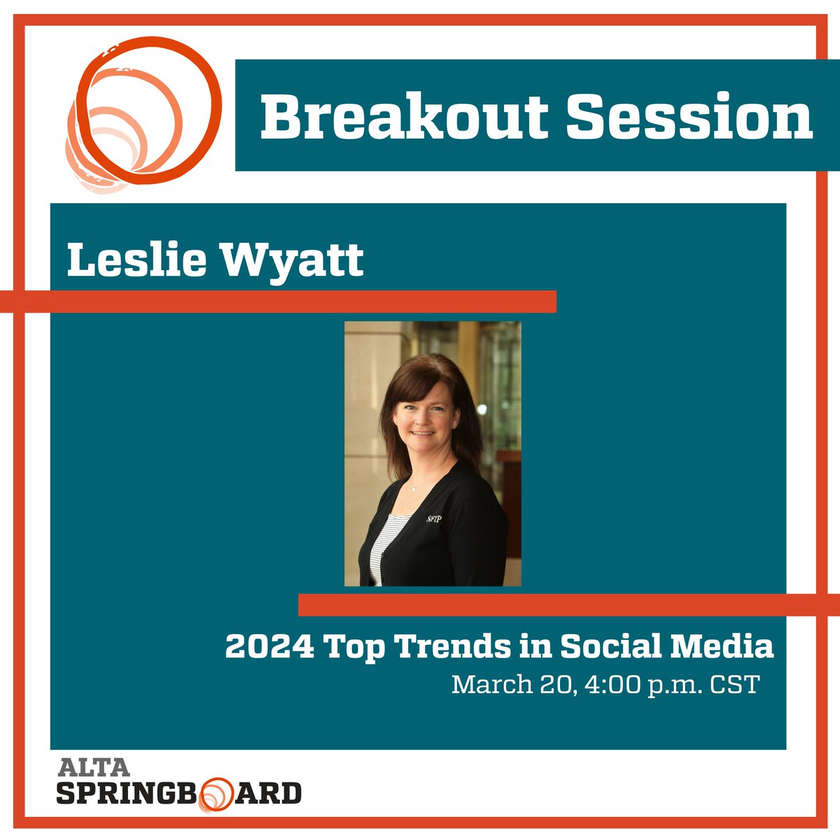 ALTAonline's tweet photo. π₯ Explore the trends that will increase your social media presence!
π Leslie Wyatt is ready to tackle the top #trends in #socialmedia at #ALTASPRINGBOARD.
π
March 19-21 in Oklahoma City, OK
βοΈ Register today: https://t.co/iErTOSLRqk
#realestate #insurance https://t.co/2Fk1K4WU51
