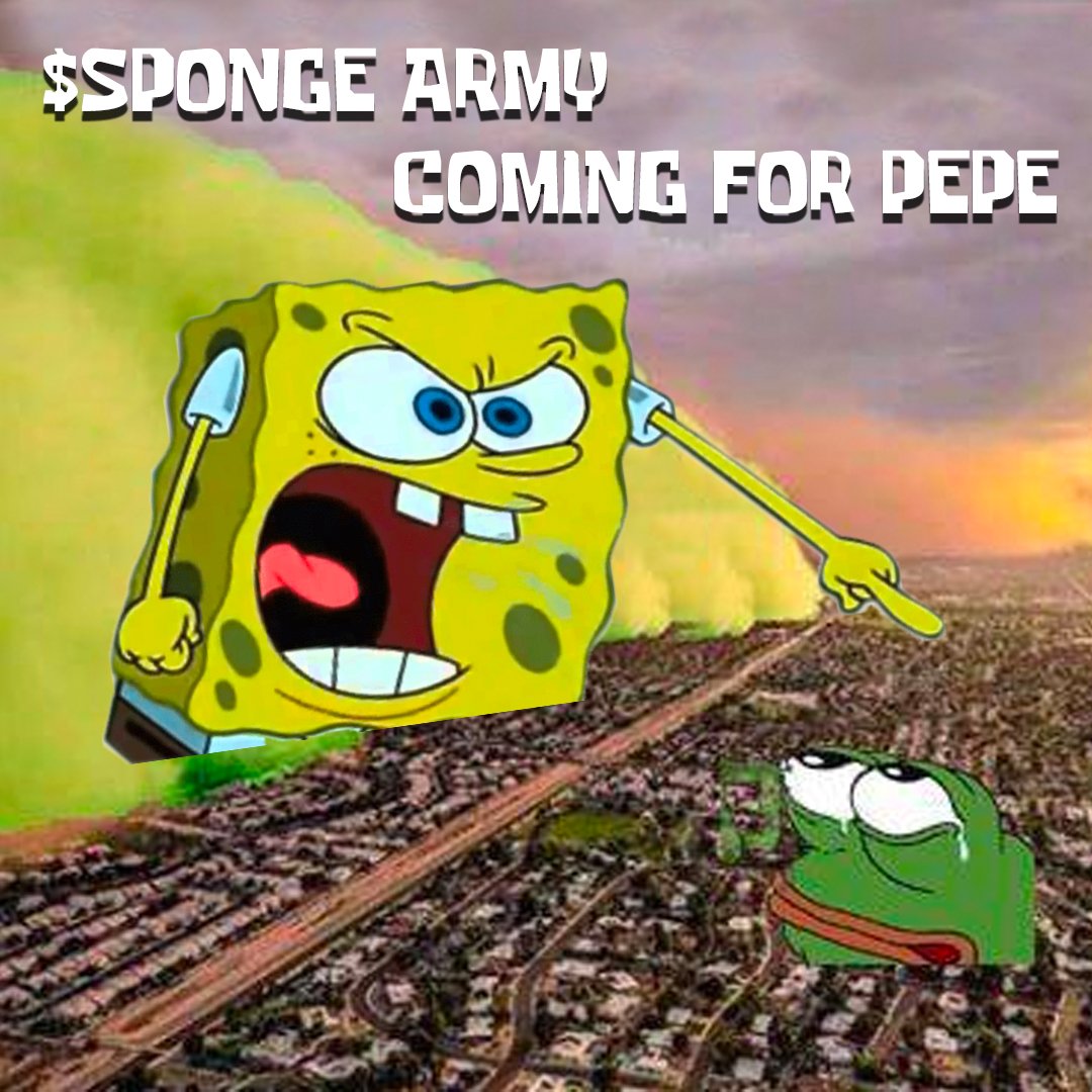 spongeoneth's tweet image. $SPONGE Army has arrived! 🧽💪

$PEPE coming for you! 🐸⚔️ 

#SpongeV2 #MemeCoin #Altcoins