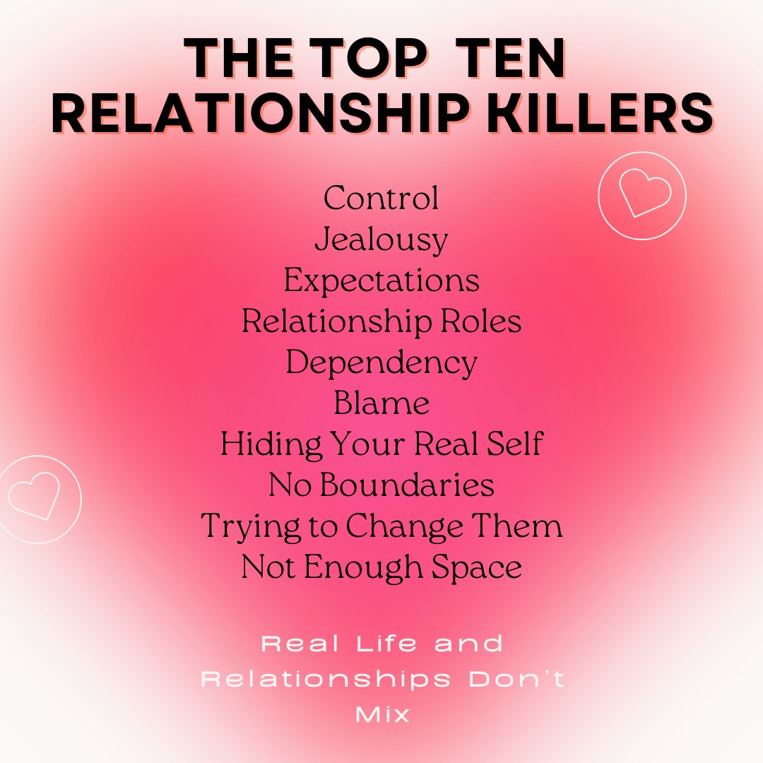 In Real Life and Relationships Don’t Mix, I share the Top Ten Relationship Killers. Do you recognize any of them in your relationship? 

#reallifeandrelationshipsdontmix #relationships #healthyrelationships  #love #relationshiptips #relationshiphelp #livingaparttogether