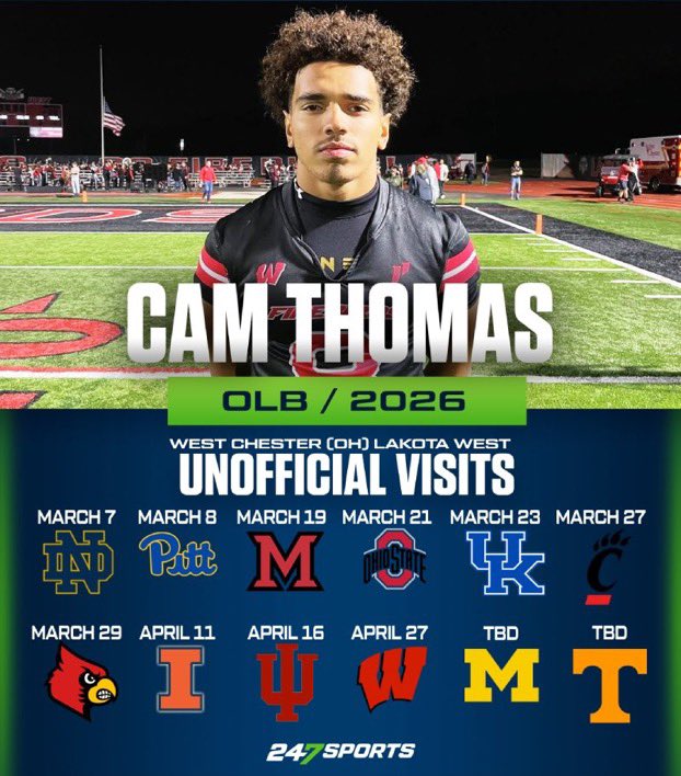 Spring Visits set. Which fan base is going to show the most love? @AllenTrieu @NDFootball @Pitt_FB @MiamiOHFootball @OhioStateFB @UKFootball @GoBearcatsFB @LouisvilleFB @IlliniFootball @IndianaFootball @BadgerFootball @UMichFootball @Vol_Football @LakotaWestFB 🔥🦅