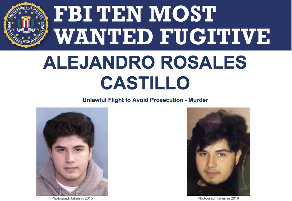 Ten Most Wanted Fugitive Alejandro Rosales Castillo is wanted by the #FBI for his alleged involvement in the murder of a female co-worker in Charlotte, North Carolina, in August of 2016: fbi.gov/wanted/topten/…