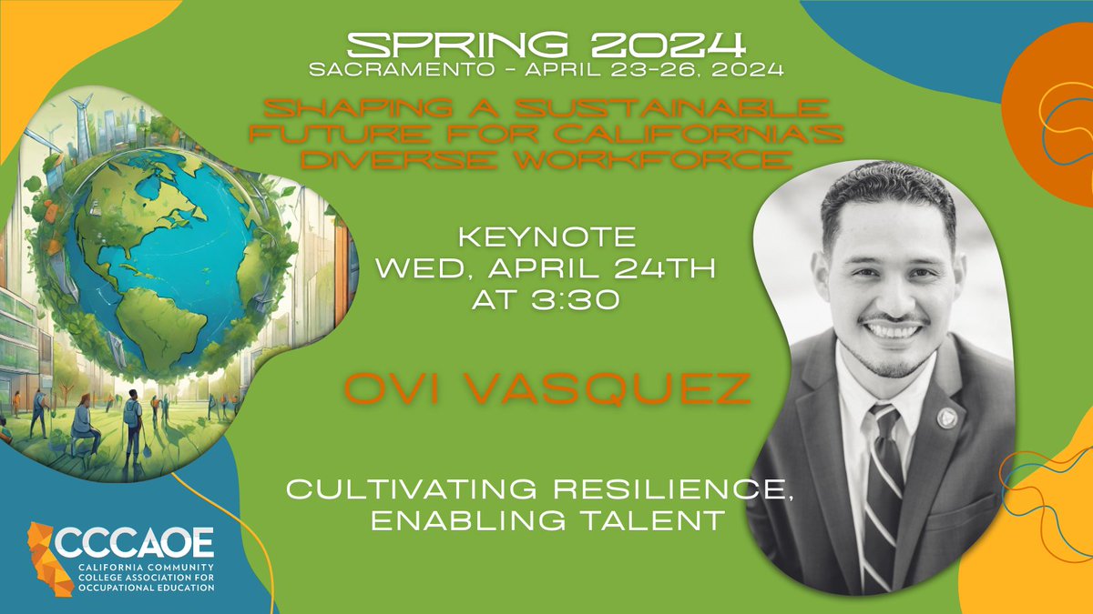 Exciting News! Join us for the Spring 2024 Conference Opening Keynote by Ovi Vasquez on April 24 at 3:30 p.m. Explore 'Cultivating Resilience, Enabling Talent' to redefine educational paradigms for California's diverse workforce! Register today! #CCCAOESpring2024