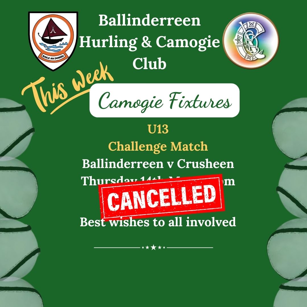 Camogie Fixture UPDATE Todays U13 Challenge Match CANCELLED