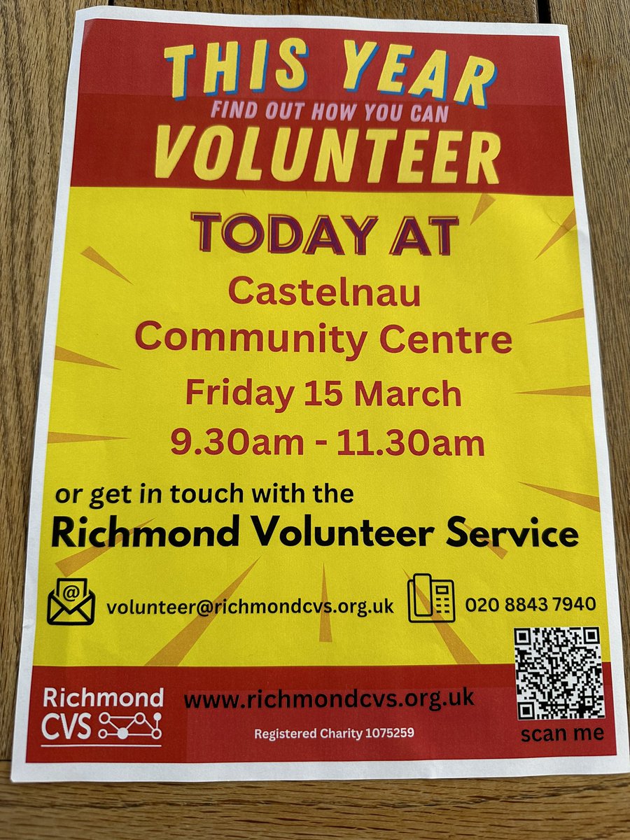 Are you thinking about volunteering within Richmond? Visit us tomorrow 09:30-11:30 to hear from @RCVS_Richmond about the opportunities that are out there #Volunteer #Barnes