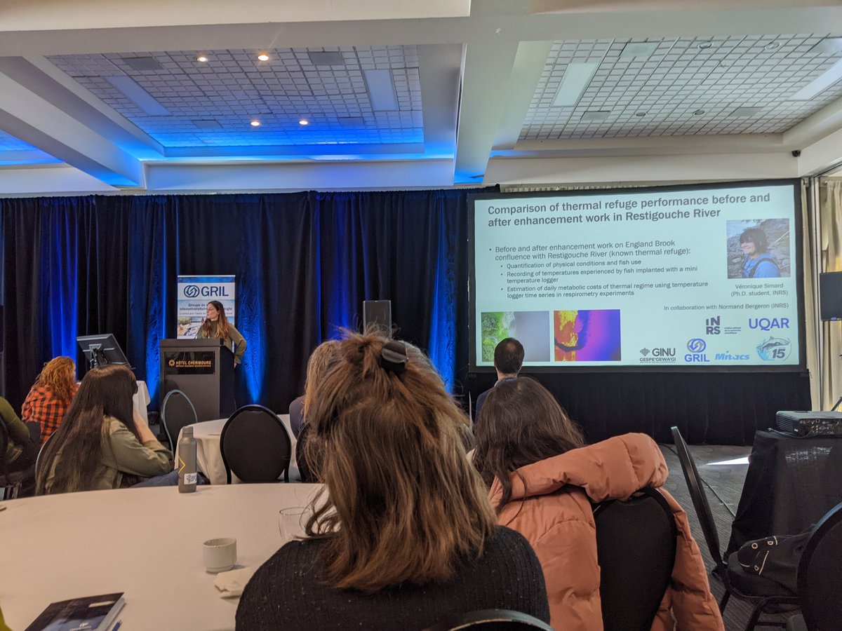More fishy talks this morning at #SymposiumGRIL2024 <a href="/GRIL_Limnologie/">GRIL</a>! Another new member <a href="/manuchretien/">Emmanuelle Chrétien, PhD</a> takes us through her projects on freshwater fish eco physiology and behaviour around Quebec #womeninSTEM #fishsci