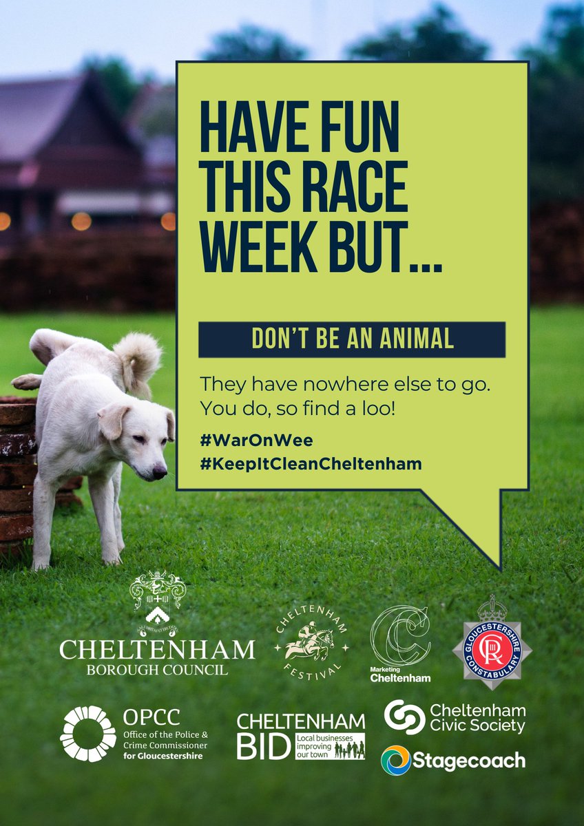 When you're out this race week and feel the need to wee, simply look for a toilet and don't use a tree. #KeepItCleanCheltenham #WarOnWee #LoveOurTurf #CheltenhamFestival