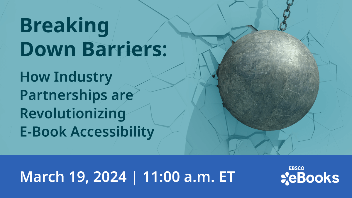 EBSCO's tweet image. Join us for our upcoming webinar on March 19th and learn how publishers @KoganPage and @UofMPress are making advancements in e-book accessibility in preparation for the European Accessibility Act (EAA). 

Reserve your webinar seat: m.ebsco.is/ugFMZ

#librarywebinar