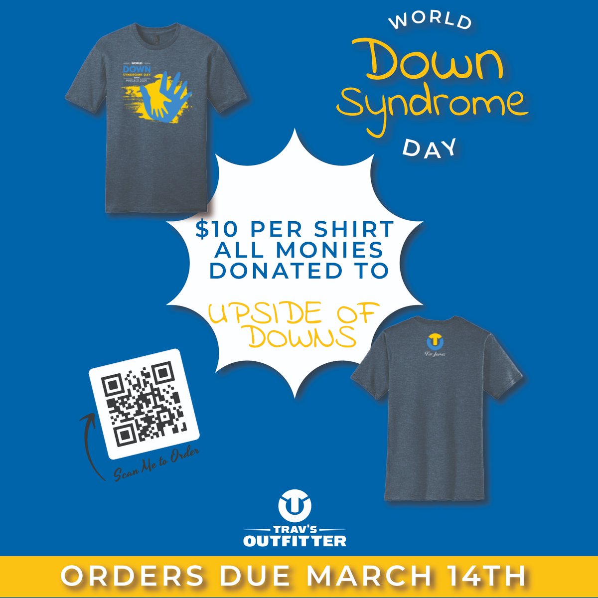 𝐋𝐀𝐒𝐓 𝐂𝐇𝐀𝐍𝐂𝐄 𝐓𝐎 𝐎𝐑𝐃𝐄𝐑 𝐀 𝟐𝟎𝟐𝟒 𝐃𝐎𝐖𝐍 𝐒𝐘𝐍𝐃𝐑𝐎𝐌𝐄 𝐃𝐀𝐘 𝐓-𝐒𝐇𝐈𝐑𝐓! 

100% of the proceeds go to the Upside of Downs-Down Syndrome Association. Wear it proudly on March 21!

Get Yours Here ⬇️
ow.ly/sNZR50QQB00