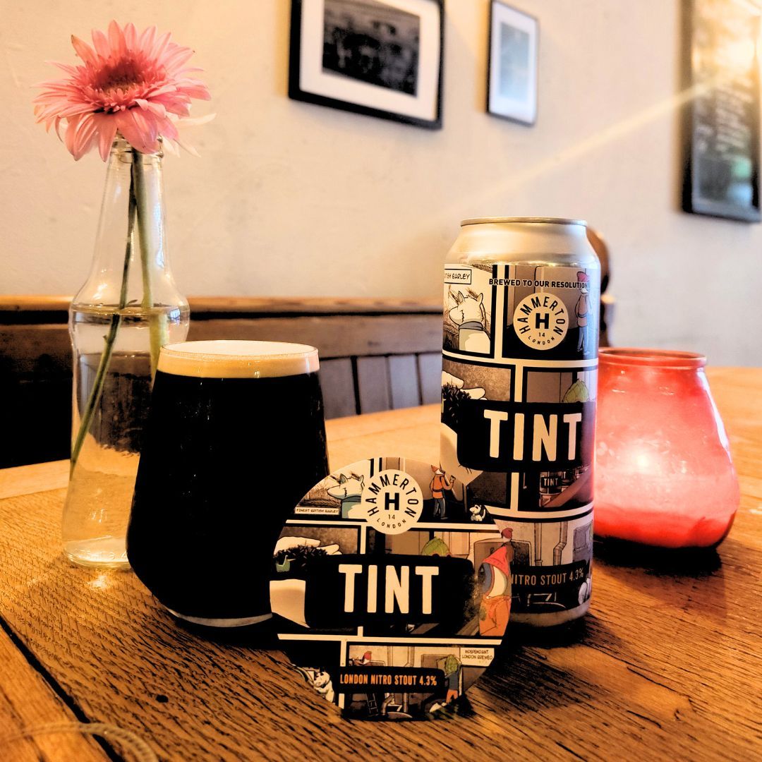 TINT, A brew that we are more than chuffed about. After tries and tries we nailed a beautiful London nitro stout, with a marshmallow-y foam head and a soft satisfying body of beer to go with it. Its perectly enjoyed from keg and can thanks to the craft from our brewery team.