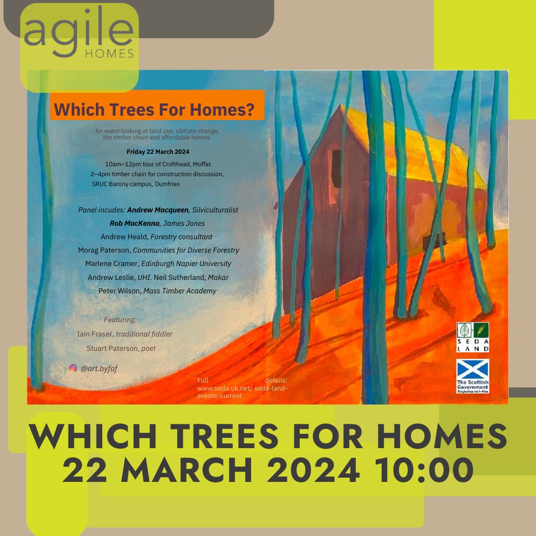 Which trees for homes? Curious? Join @ScotEcoDesign to discuss trees, landscape and affordable homes on 22 March! Experienced industry professionals, including Agile CEO, Craig White (@tweeteco), share their perspectives. For more information and tickets: loom.ly/fYi66No