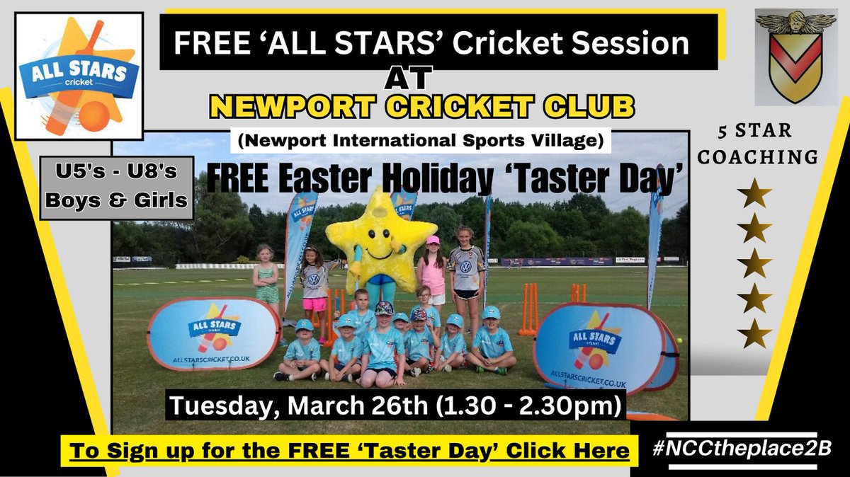 Sign up for a FREE 'ALL Stars' Cricket Session @newportcricketc by clicking the link below:- docs.google.com/forms/d/e/1FAI…