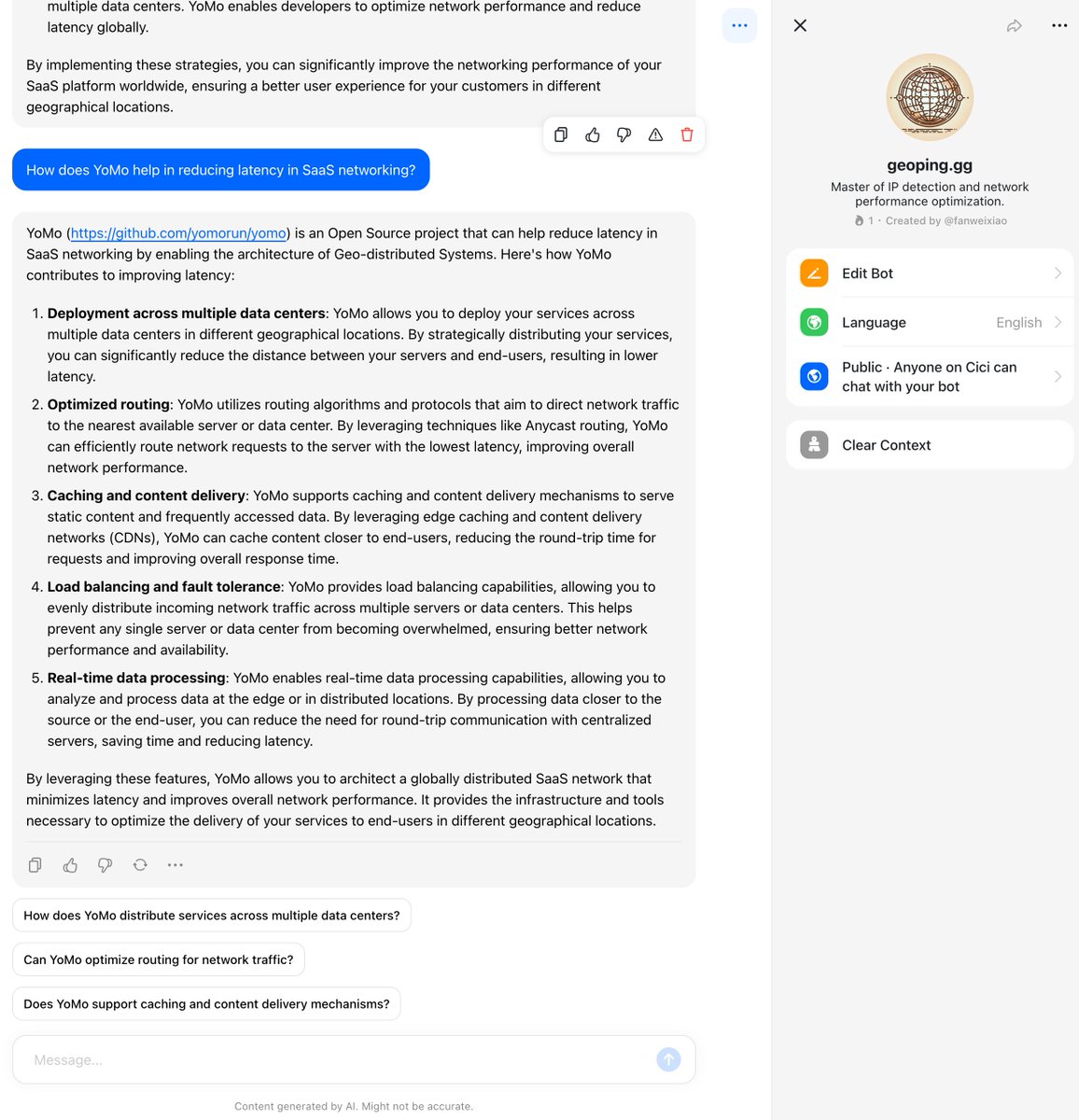 fanweixiao's tweet photo. Crafted a bot today to assist #YoMo developers in gaining insights into the latency experience of users accessing your website from different regions around the world. https://t.co/Sy4dTwS7zk