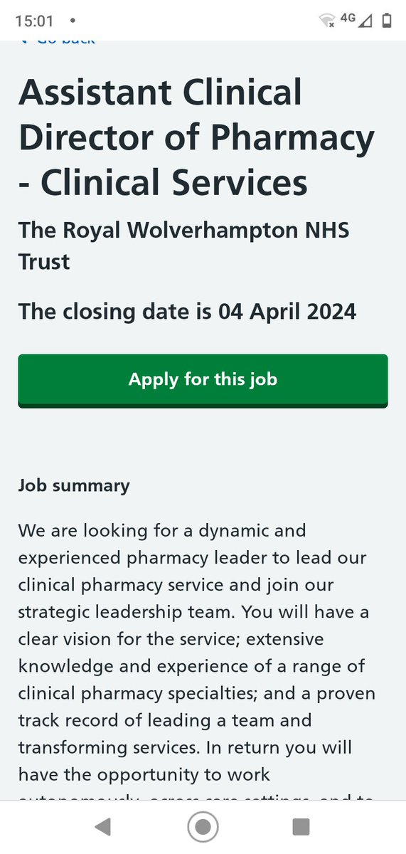 Due to relocation of current post holder there is the rare opportunity @rwt to join our team as Assistant Clinical Director of Pharmacy for Clinical Services