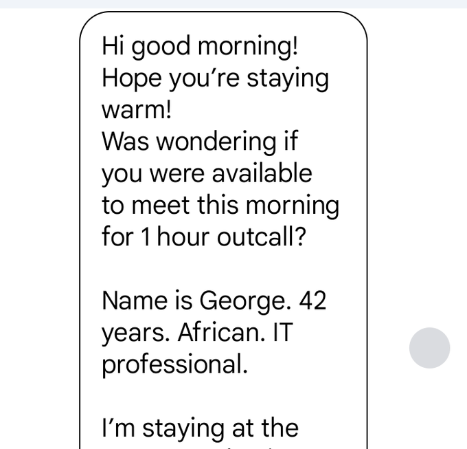 There's at least 5 inches down and it's supposed to snow ALL day and Mr Africa wanted an outcall at 730