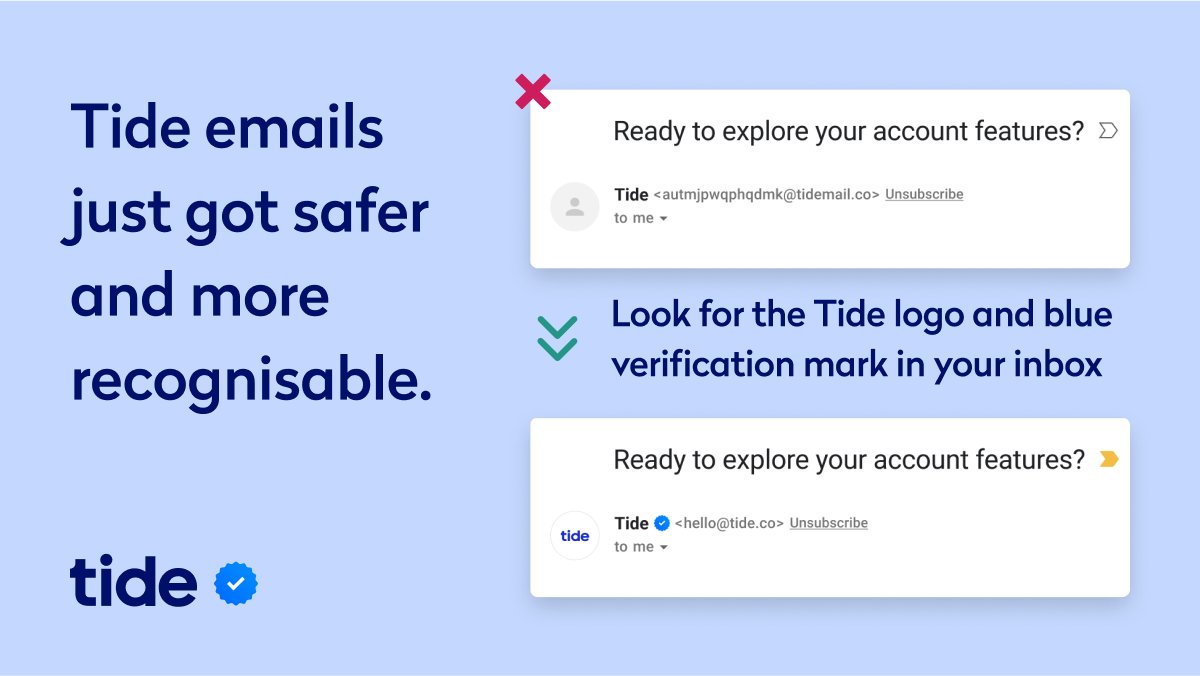 We’ve made it easier to spot genuine emails from us ✅ Supported email providers now display our logo next to our name in your inbox and, where supported, are also verified with a blue tick. Just another improvement we’re making to keep you safe from fraudsters!