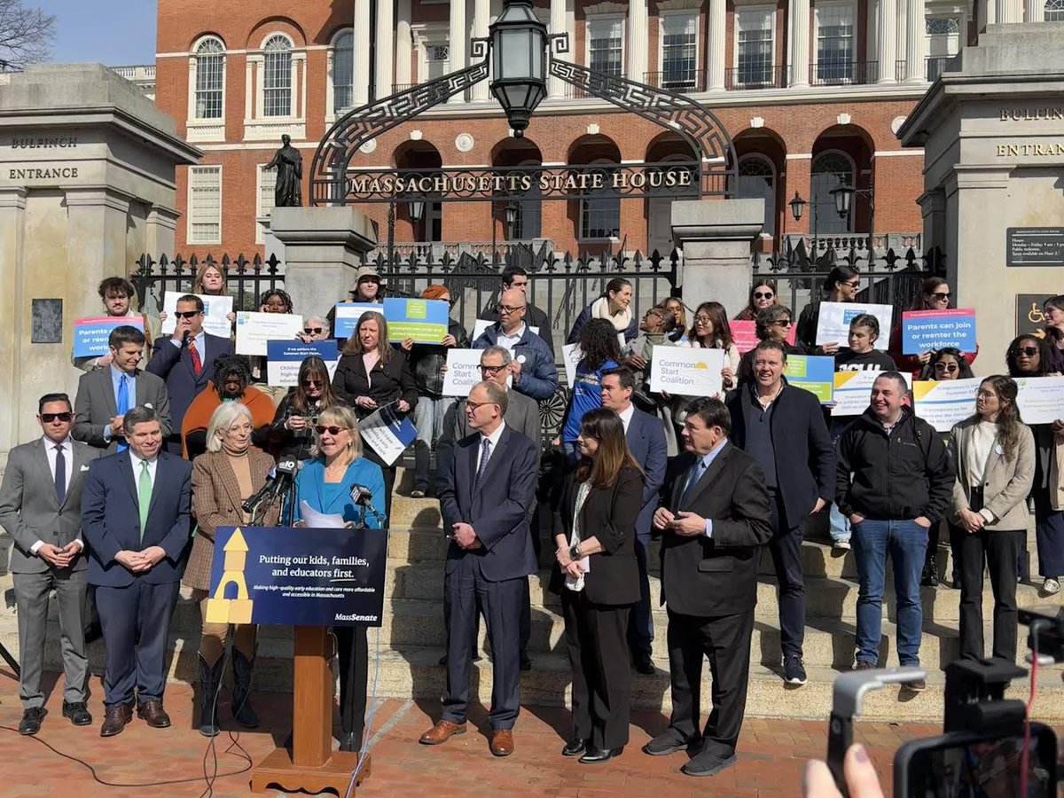 Members of the Common Start Coalition are outside the State House with Senate President Karen Spilka & members of the MA Senate to rally for the Early Ed Act, which would put MA on the path to establishing the affordable, high-quality early education & child care system we need.