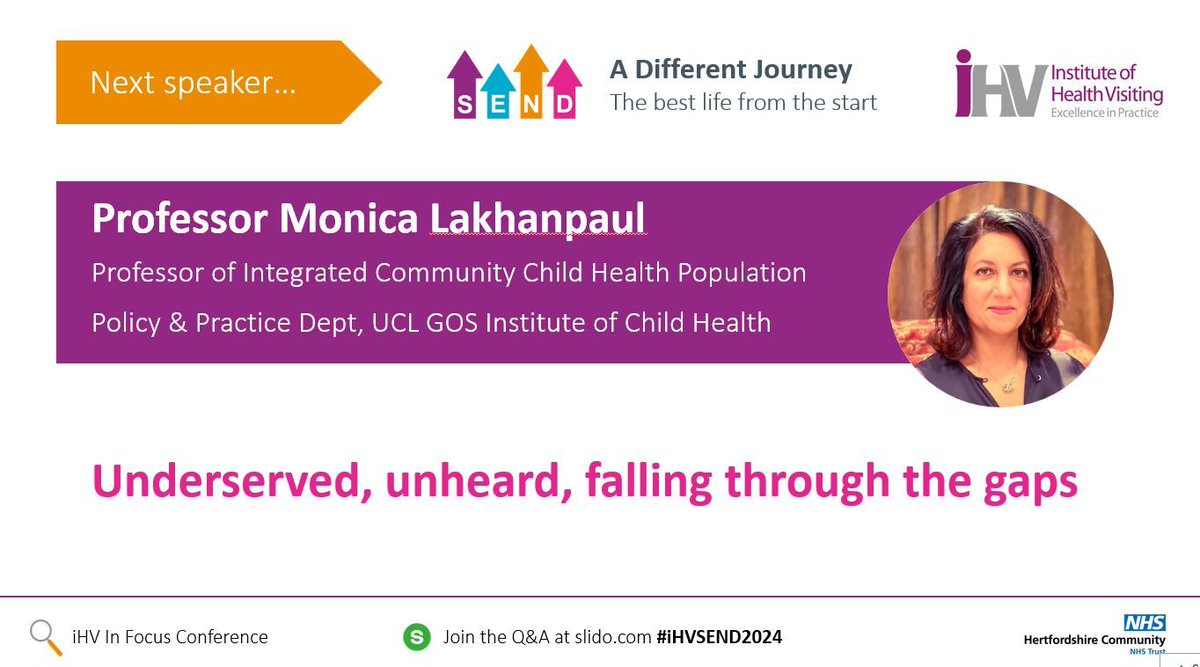 Next, we are very pleased to be joined by Professor Monica Lakhanpaul, who will presenting her session ‘Underserved, unheard, falling through the gaps’ to our #iHVSEND2024 delegates @ProfLakhanpaul #SEND