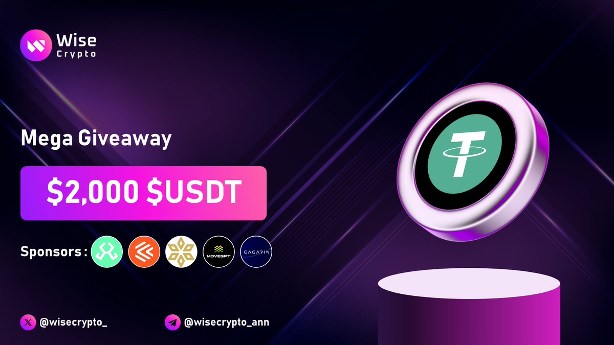 WiseCrypto_'s tweet photo. 🥳 Wise Crypto Mega #Giveaway 2

🏆 Prize Pool - $2,000 $USDT

To Enter
✅ Like, RT & Tag 3 Friends
✅ Complete #TaskOn https://t.co/w4GZhXrxAC

Thanks to Our Sponsors: @BuildOnHybrid @cryptocopyorg @Spores_Network @MoveGPT @GAGARIN_World

#Airdrop #Giveaways #Crypto #Airdrops #Hybrid #CryptoCopy #Spores #Gagarin #MoveGPT #WiseCrypto