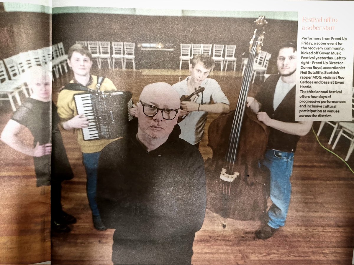 Wee mention for @FreedUpEvents in @TheScotsman today with MOG, Neil, Ewan and Roo who have created some pieces for tomorrows #FreedUp Friday at The #GovanMusicFestival #alcoholfree #sober #recovery