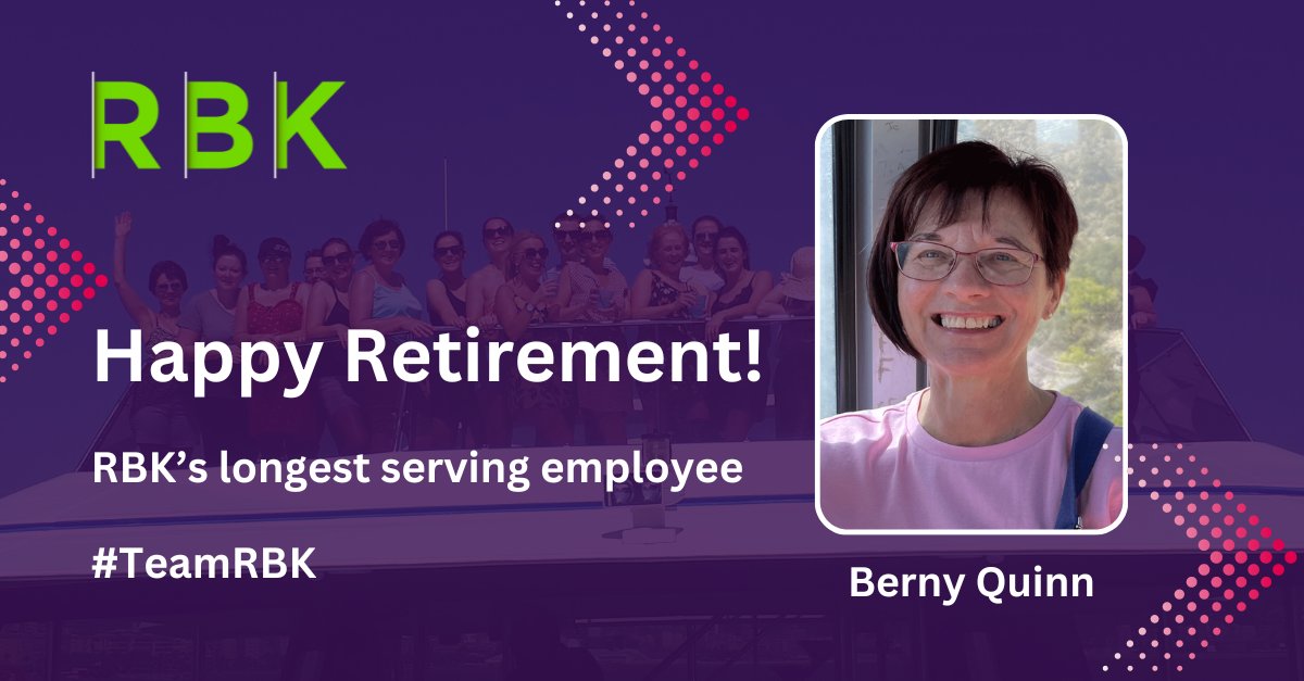 RBKCA's tweet photo. We extend our heartfelt congratulations to Berny Quinn, RBK's longest-serving staff member, who has dedicated over 45 years to our firm. Wishing you a retirement filled with joy, relaxation, and endless adventures! 😀 💐
#TeamRBK #ThankYouBerny #OneUnitedThrivingTeam https://t.co/XwCnoXE7Ci
