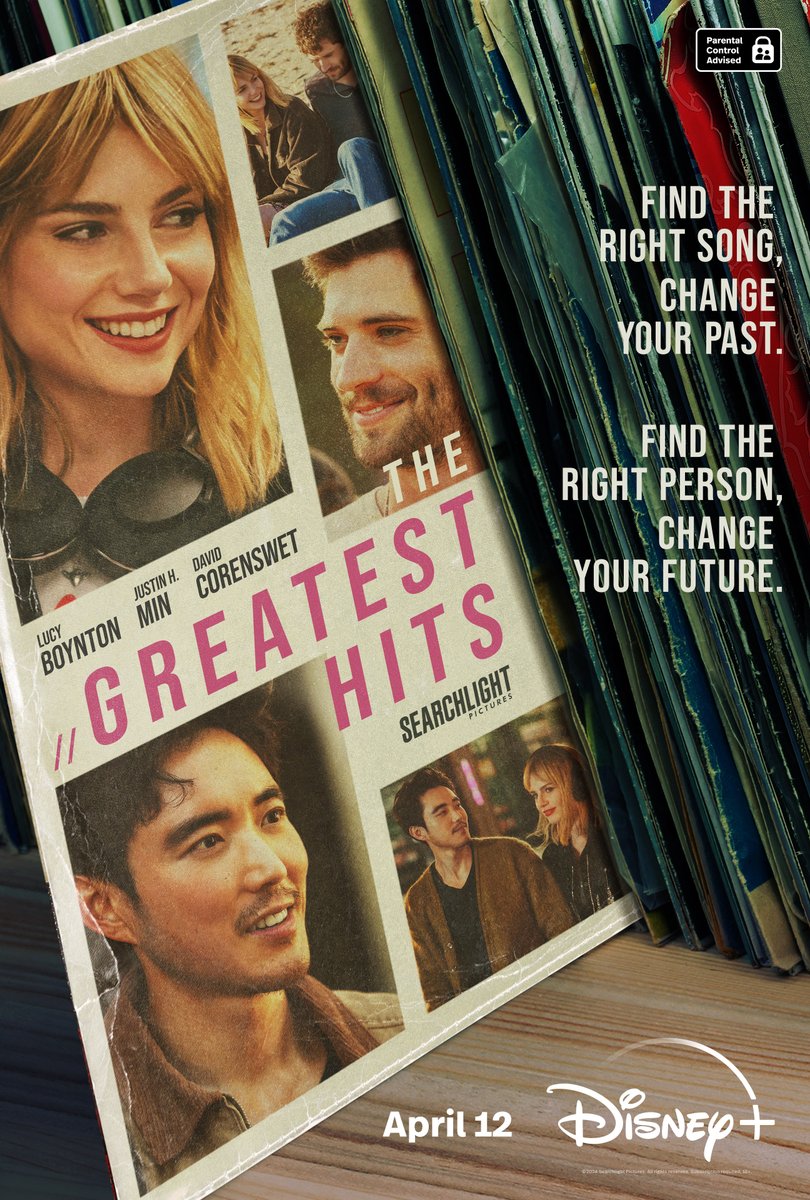 SearchlightUK's tweet photo. Find the right song, change your past. THE GREATEST HITS. Starring Lucy Boynton, Justin H. Min, David Corenswet and Austin Crute. Written and directed by Ned Benson. Streaming on @DisneyPlusUK April 12th. #TheGreatestHits https://t.co/NseKjZM6xe