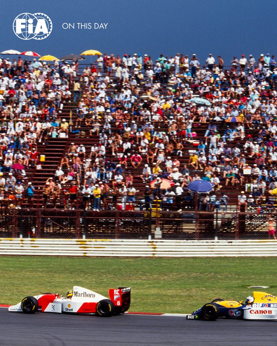 #OnThisDay - March 14, 1993 @F1 season-opener - South African Grand Prix, Kyalami 🇿🇦

Alain Prost triumphed in the final race at this iconic circuit, leading the pack ahead of Ayrton Senna & Mark Blundell! 🏆🏎️ 🏁

Celebrating 120 Years (1904-2024) #FIA120