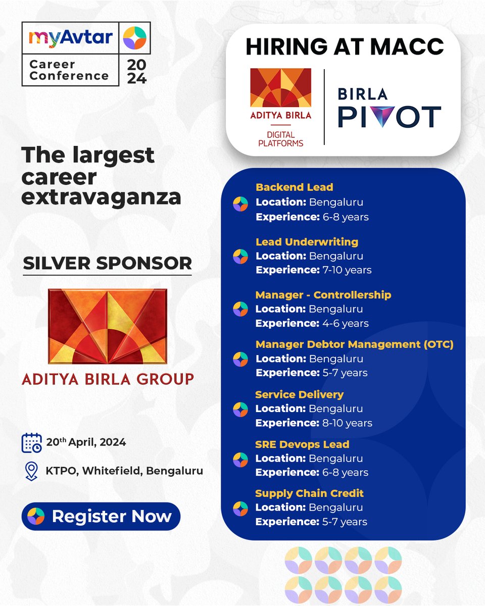 myavtarjobs's tweet photo. Be part of the largest career extravaganza only at the myAvtar Career Conference for #Women in #STEM (MACC).

Check out some exciting job openings in @AdityaBirlaGrp at #MACC, which will be held on April 20 at KTPO, Whitefield, Bengaluru.

Register Now: https://t.co/Novc7PtZaO https://t.co/kEOCdTrZfM