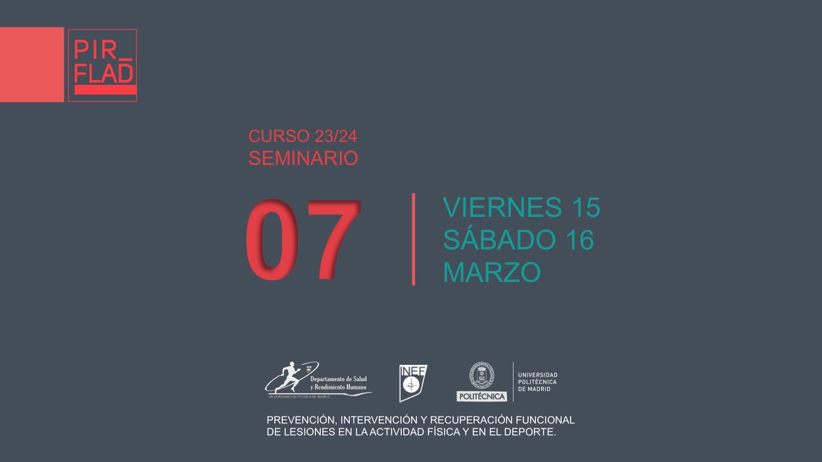 lesiones_inef's tweet photo. 📢Este viernes arrancamos el 7º encuentro #PIRFLADXV
En esta jornada nos acompañarán:
Alain Sola @alainsola @corpholistic
Carlos G. Sánchez @CarlosGarcia_pf
Enrique Cañadas @Enrique7cg 
Raúl Ráez 

Aquí el programa de la sesión completa 👇🏽
#prevencionlesiones @inefmadrid @La_UPM https://t.co/Ck8fv3qNyF