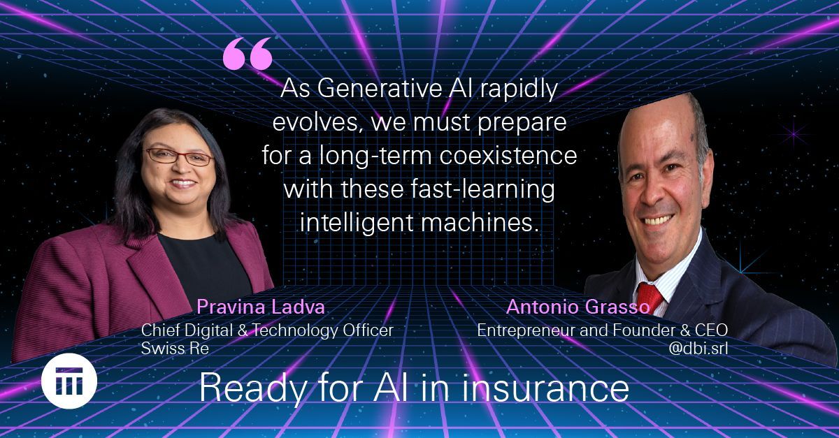 antgrasso's tweet photo. Contributing to "Generative AI in insurance: How should we see the AI machine? " was enlightening.

It reinforced my belief in a future where humans and AI drive innovation together, unlocking untapped potential.

Article > https://t.co/1TMysTNQE0

Paid partnership with @SwissRe. https://t.co/n3M7fpfAMt