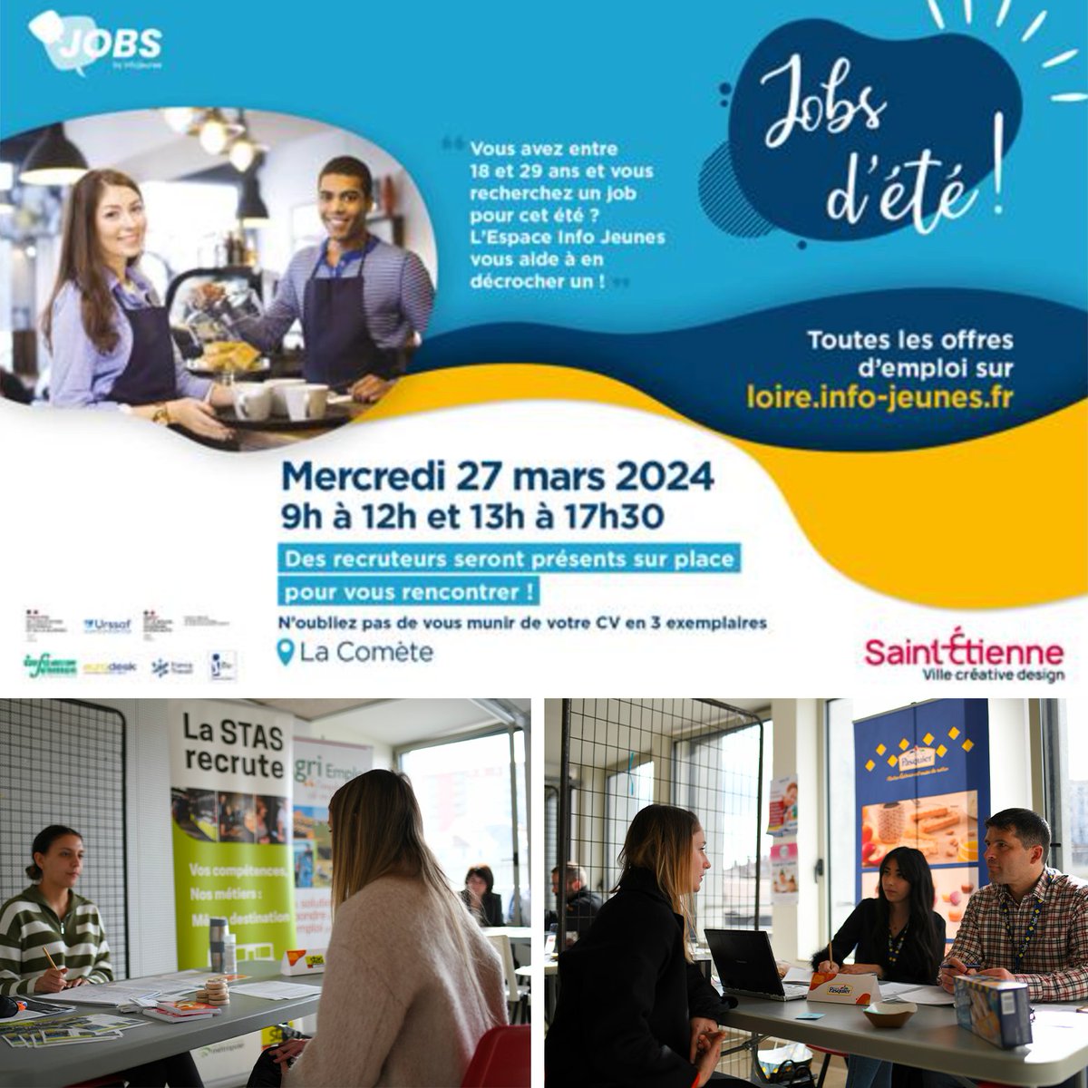 [Job d'été] À vos CV ! Rendez-vous mercredi 27 mars à la Comète pour une journée spéciale "Jobs d'été" ! Détails et infos sur saint-etienne.fr/actualites/job…