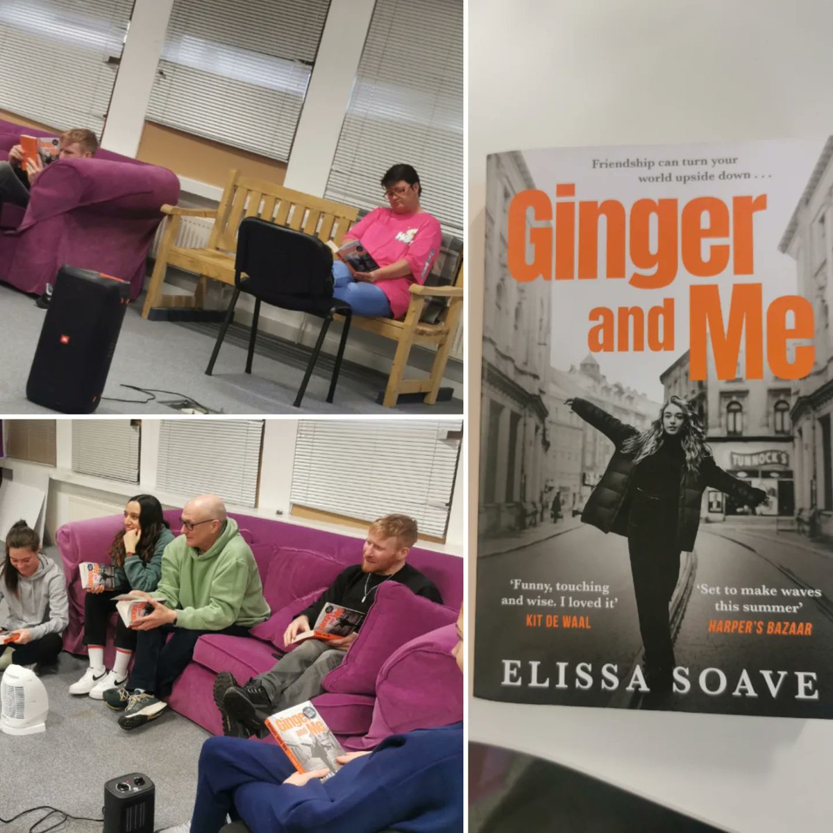 Book number 1 for 2024. Part of our Creative Programme is Thursday morning Book Group where participants get cosy and read. It's like having our own little library at base. This time they short listed a few titles and their first book of the year is Ginger & Me by @elissa_soave
