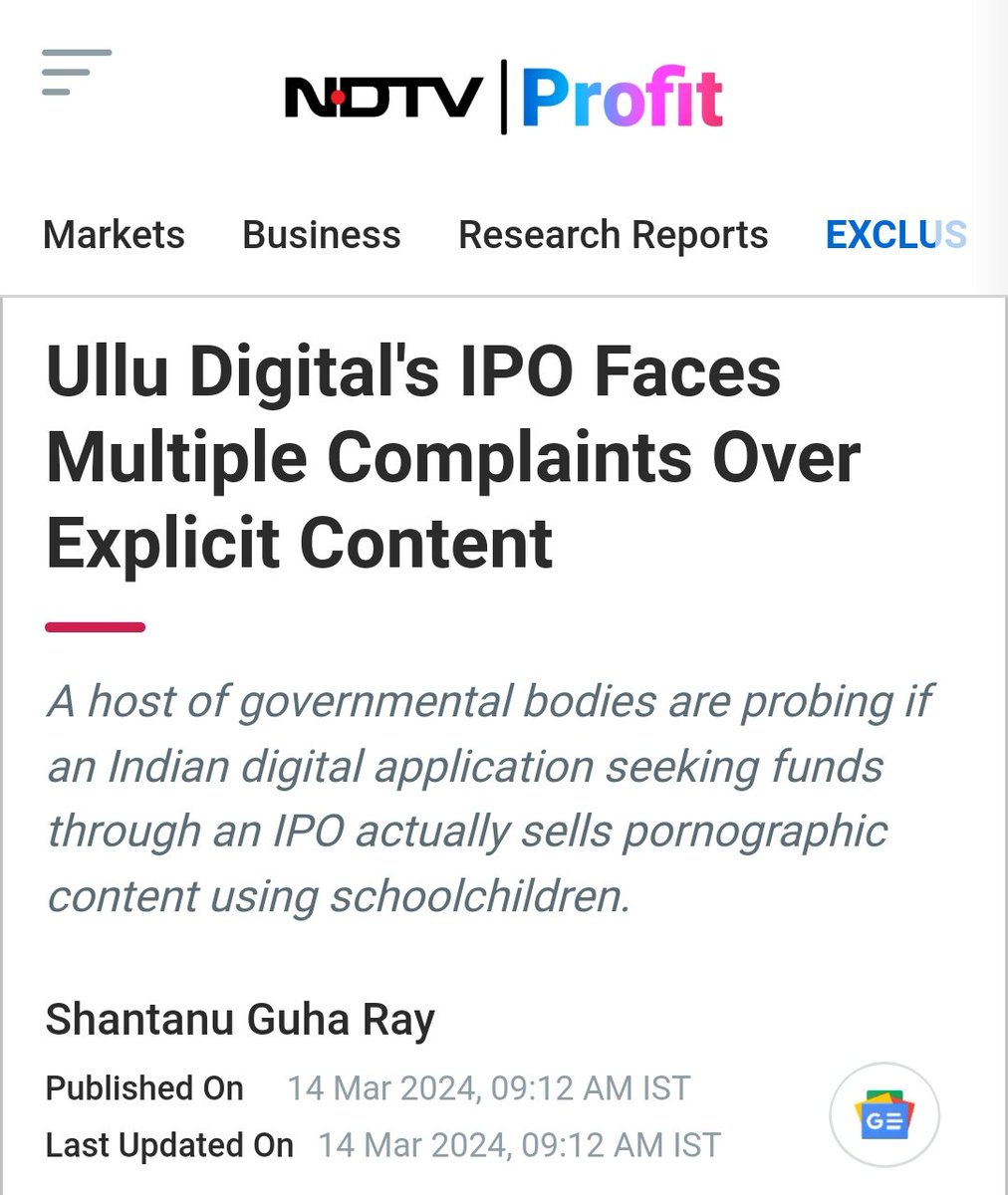 GemsOfBollywood's tweet photo. . @MIB_India banned 18 apps dishing out perverted content to all age groups. 

But spared the Badshah of all OTT porn #UlluDigital that
1. Has formal complaints made at Child Commission, SEBI, Meity, MIB
2. Blatantly has pedophilic content targeting school kids and of course incest
3. Has no serious KYC mechanism
4. Now plans to raise hundreds of crores through IPO
5. Serves the most vulgar perverted content one can imagine
6. Made most news recently creating national outrage against perverted content being sold to all age groups. 
7. As eminent journalist @ShantanuGuhaRay brought to light, it seems to have Hawala connection with Dubai. Needs probing if true
8. Faced sexual harrasment charged in past. No surprise for a porn producer. 

Why a child-porn selling being legitimised as business in the rashtra that recently did #PranPratishtha of Prabhu Ram?

 What about Pran Pratishtha of Maryada of Maryada Purushottam Bhagwan Shri Ram?? 

Please ban this Ullu immediately.