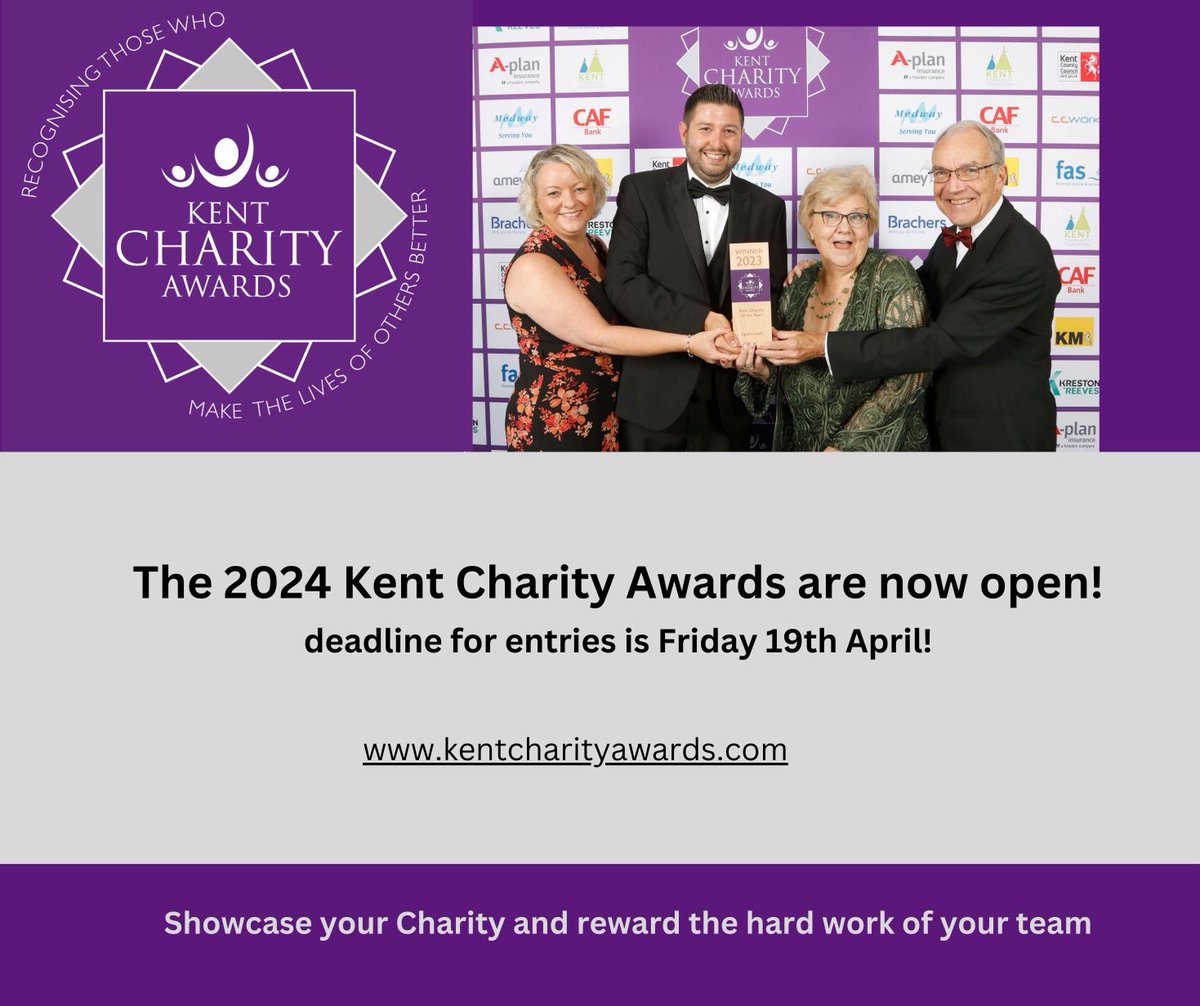 Delighted to announce the 2024 Kent Charity Awards are open! #charitysharer #Kent ⁦<a href="/Kent_Online/">KentOnline</a>⁩ #volunteers #trustees #charities