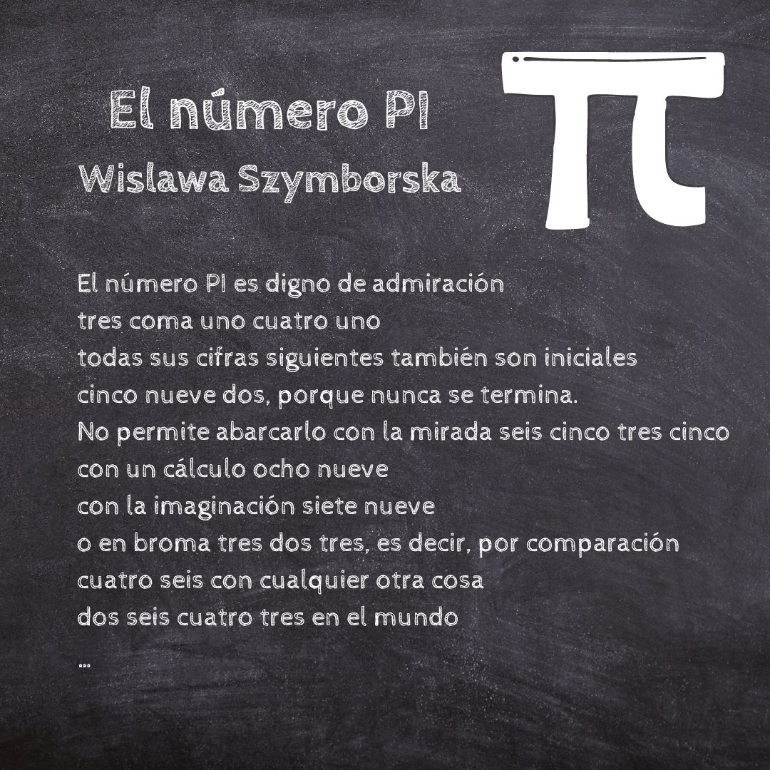 Desde @Bibliotecas_IC nos proponen inundar las redes de #MujeryPoesía y nos encanta la propuesta. Aprovechando que hoy es el #DíadelNúmeroPi se nos viene a la memoria el poema “El número pi” de Wislawa Szymborska, Premio Nobel de Literatura en 1996