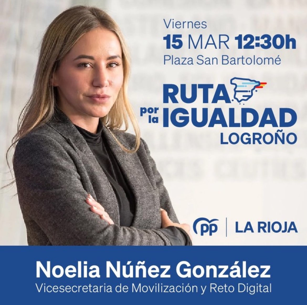 PopularesHaro's tweet photo. 🗓️La Ruta Por la Igualdad del Partido Popular ll, y contará con la participación e intervención de la vicesecretaria de Movilización y Reto Digital del PP nacional, Noelia Núñez, Conrado Escobar, y la portavoz del Grupo Parlamentario Popular de La Rioja, Cristina Maiso. https://t.co/7yOT8IH0Re