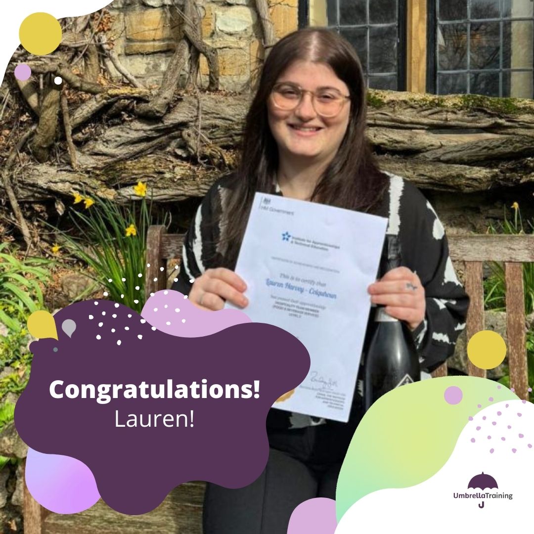 A HUGE Congratulations to Lauren from @castletaunton on the completion of her Level 2 Apprenticeship with Distinction! 🌟 🎉

☂ 👏 Please join us in celebrating Lauren's achievement!

#Hospitality #SuperStar #ComeUnderOurUmbrella #graduation #apprenticeships