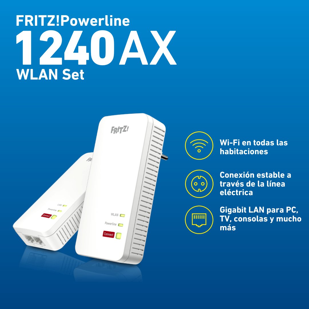 ¡Descubre el futuro de la conectividad con el FRITX!PowerLine 1240 AX con Wi-Fi 6! Este dispositivo revolucionario combina la potencia de la tecnología PowerLine con la velocidad y eficiencia del estándar Wi-Fi 6.  es.avm.de/productos/wi-f… #necesitasunfritz