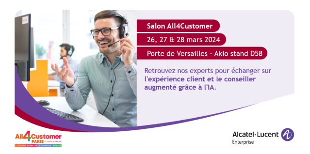 DupuyFranck's tweet photo. .@ALUEnterprise sera présent au salon #All4Customer avec notre partenaire AKIO pour présenter la solution de centre de contacts omnicanal ALE Connect et co-animer une conférence sur l'apport de l'#IA dans la relation client. #WhereEverythingConnects https://t.co/bN929hKLSo https://t.co/h9471RZrEG